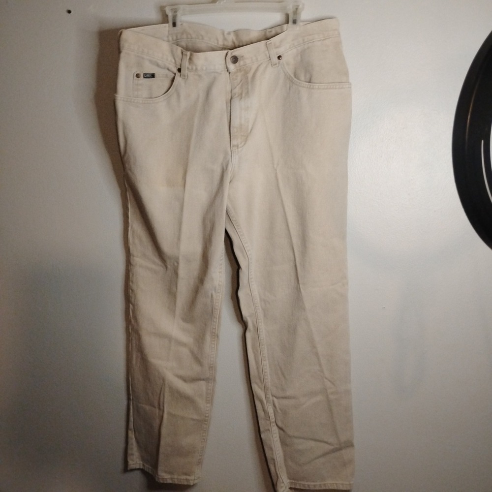 Lee Relaxed Fit Jeans Men 40x30 Khaki Tan Tapered Leg Cotton Denim